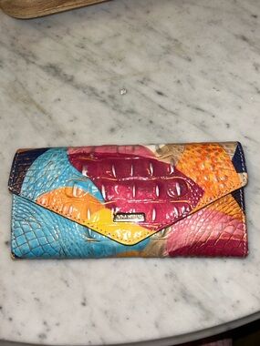 Brahmin Melbourne VERONICA Trifold Envelope Wallet EXPRESSION Yellow Blue EUC